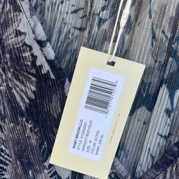 Ramy Brook Margot Metallic Floral Long Sleeve Bodysuit Size Medium - Picture 3 of 10
